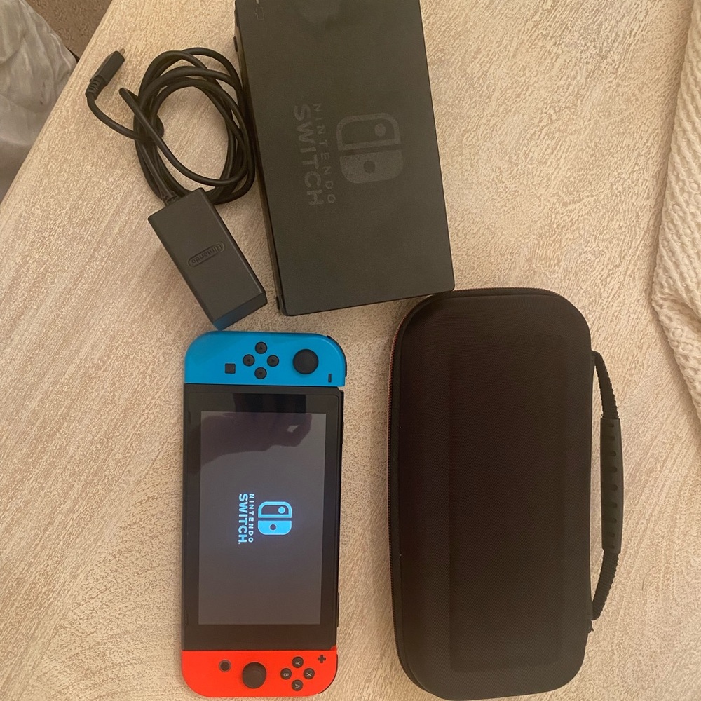 Nintendo neon switch with case and charger